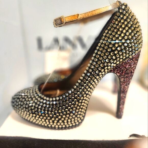 Auth. Lanvin Swarovski Crystal Encrusted Pumps Glitter Heels Sz.7/37 Ret.$3300 - Picture 1 of 16